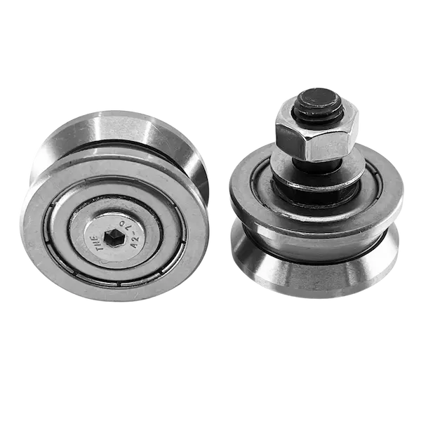 Studded V guide wheel and track roller