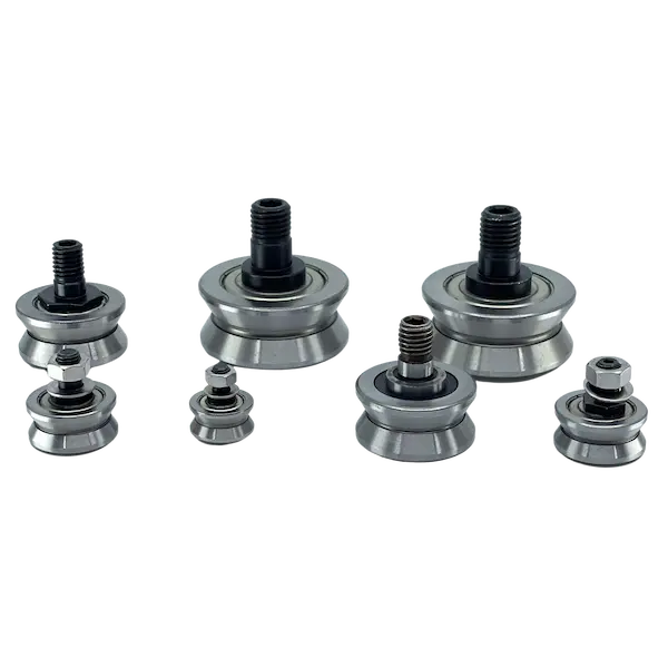 Integral studded V guide wheel and track roller